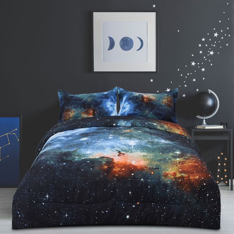 PiccoCasa Polyester Twin Galaxies All-season Reversible Comforter & Pillowcase Sets 3 Pcs, 5 of 7