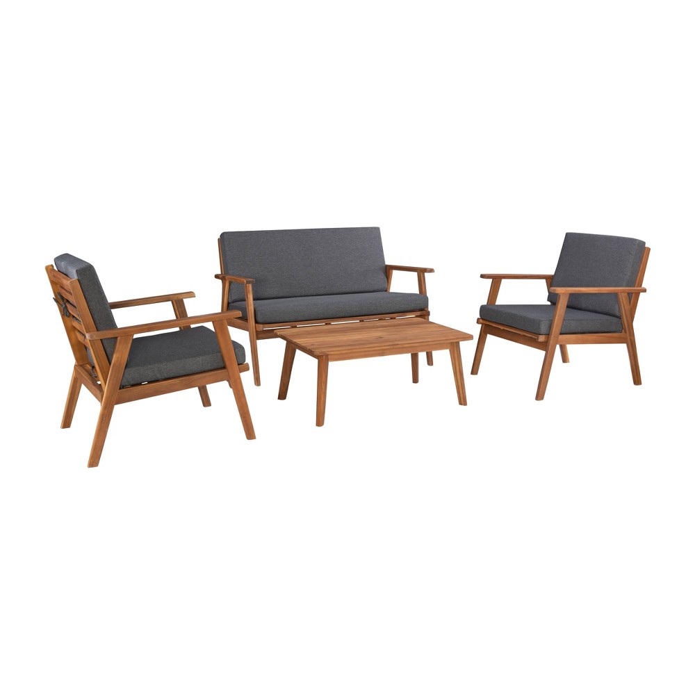 4pc Cole Outdoor Seating Set Gray - Linon: Acacia Wood, Removable Cushions, Weather-Resistant