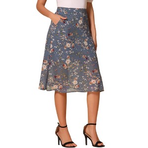 Allegra K Women's Chiffon Summer Vintage Floral Print A-Line Midi Skirts - 1 of 4