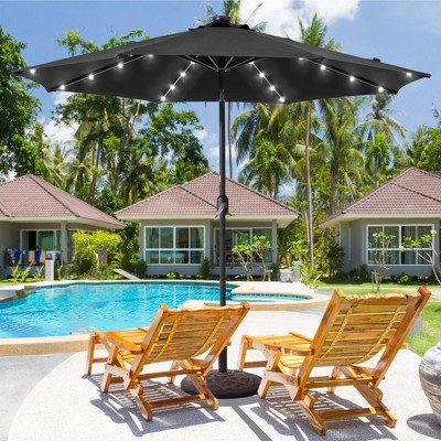 Sonkuki 9 ft LED Round Solar Lighted Patio Market Umbrella