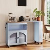 AEELLEEA Kitchen Island On Wheels with Extended Table MDF Rolling Kitchen Storage Cart 2 Fluted Glass Doors Side 3 Open Shelves Blue - 4 of 4