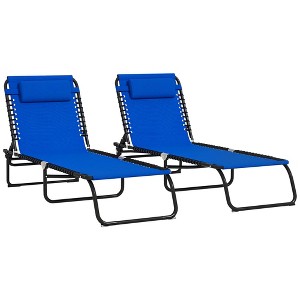 Outsunny Folding Chaise Lounge Pool Chair with 4-Position Reclining Back, Pillow, Breathable Mesh & Bungee Seat - 1 of 4