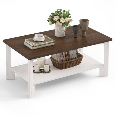 Arceso Wood Coffee Table, 39 Inch Rectangle Coffee Table Rustic Coffee Table, Center Table with 2-Tier Storage Shelf for Living Room
