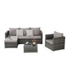 3-Piece Outdoor Patio Furniture Set: Woven L-Shaped Sectional, Wicker Conversation Group with Single Sofa and Detachable Lounger & Coffee Table - 3 of 4