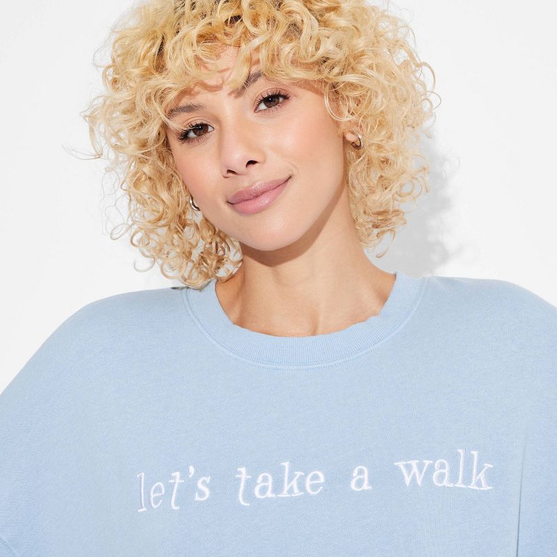 Women's Let's Take a Walk Graphic Sweatshirt - Light Blue, 4 of 5