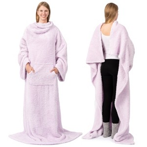 PAVILIA Fluffy Wearable Blanket with Sleeves for Women Men Adults, Fuzzy Warm Plush Snuggle Pocket Sleeved TV Throw - 1 of 4
