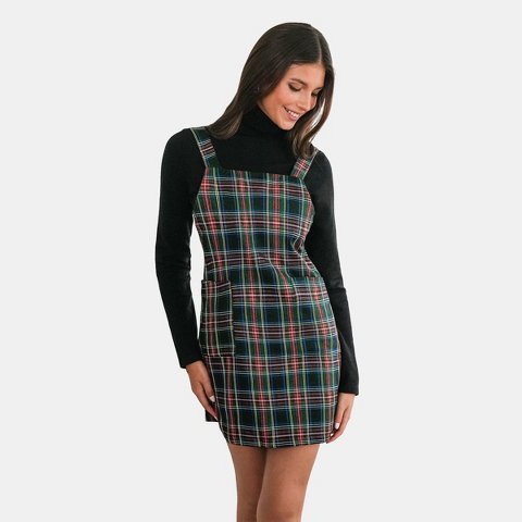 Женские платья Cupshe Women's Festive Plaid Overall Dress-S-Multicolored