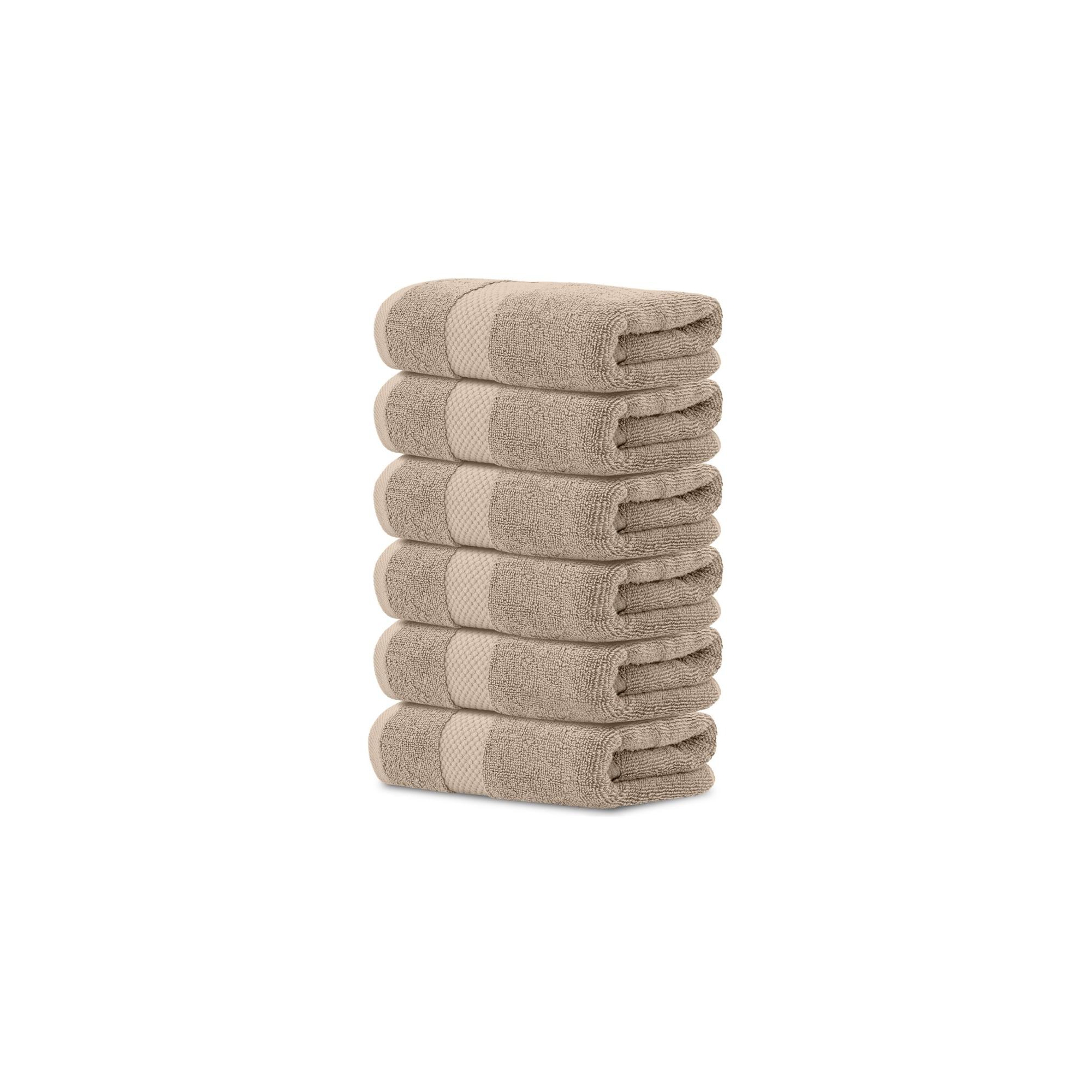 White Classic Luxury 100% Cotton Hand Towels Set of 6 - 16x30" Taupe