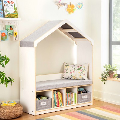 Guidecraft EdQ Kids' Reading Nook: Children's Bookshelf Storage Bench with Cubbies and Bins
