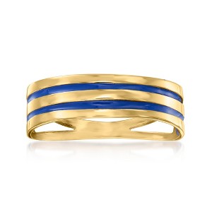 Ross-Simons Italian 14kt Yellow Gold Ring With Blue Enamel Stripes - 1 of 4