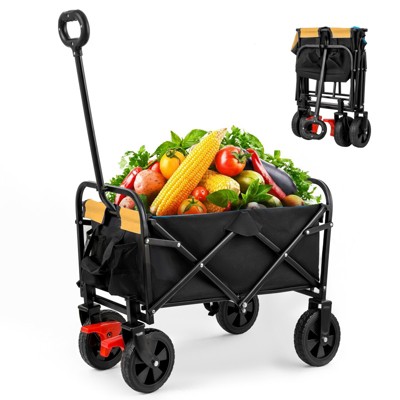 VisioGear Mini Portable Folding Beach Wagons with Wheels, Portable Carts with Handle, Orange & Black, 30.31"*15.16"*36.22"