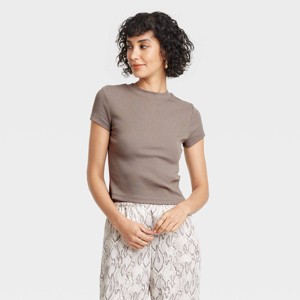 Women's Slim Fit Short Sleeve Cropped Ribbed T-Shirt - A New Day™ - 1 of 4