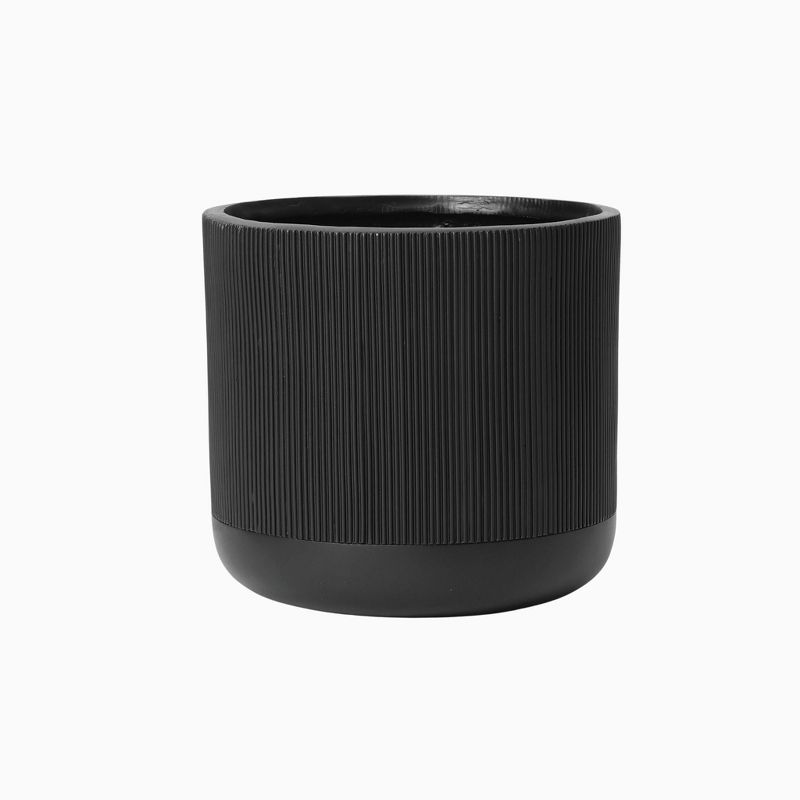 LuxenHome 17.3-Inch Round Black Stripes MgO Planter, 1 of 9