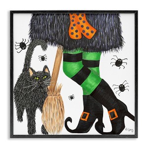 Stupell Industries Witch Broom Halloween Black Cat  Framed Giclee Art - 1 of 4