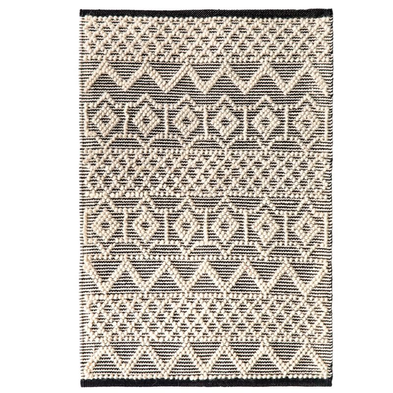 DEERLUX Handwoven Black and White Textured Wool Flatweave Kilim Rug, 1 of 8