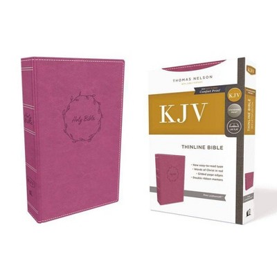 Kjv, Thinline Bible, Leathersoft, Pink, Red Letter Edition, Comfort Print - by  Thomas Nelson (Leather Bound)