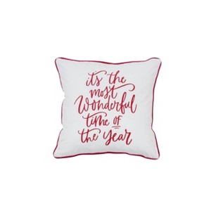 18"x18" 'It's The Most Wonderful Time of the Year' Embroidered Square Throw Pillow White - Evergrace - 1 of 4