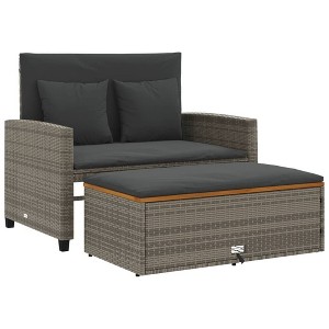 vidaXL Patio Sofa/2-Seater Outdoor Bench & Sofa Bed with Cushions - Gray Poly Rattan & Acacia Wood, Garden/Deck Furniture - 1 of 4