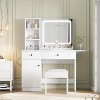 Vanity Desk with LED Lighted Mirror & Power Outlet, Makeup Vanity with Drawers & Cabinet & Chair - 3 of 4