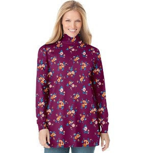 Woman Within Women's Plus Size Perfect Printed Long-Sleeve Turtleneck Tee - 1 of 4