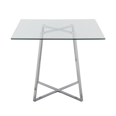 36" Clear Glass and Chrome Square Dining Table