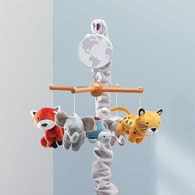 Gray Velour Musical Crib Mobile with Plush Animals