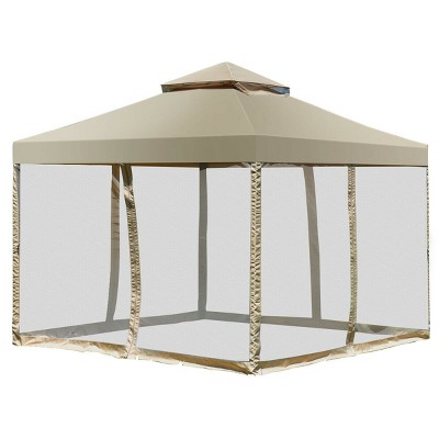 Costway Outdoor 2-Tier 10'x10' Gazebo Canopy Shelter Awning Tent Patio Garden Screw-free structure Brown