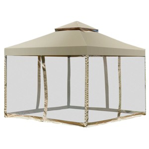 Costway Outdoor 2-Tier 10'x10' Gazebo Canopy Shelter Awning Tent Patio Garden Screw-free structure Brown - 1 of 4
