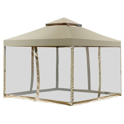 Costway Outdoor 2-Tier 10'x10' Gazebo Canopy Shelter Awning Tent Patio Garden Screw-free structure Brown - image 1 of 4