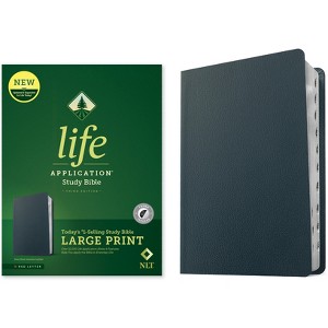 NLT Life Application Study Bible, Third Edition, Large Print (Genuine Leather, Navy Blue, Indexed, Red Letter) - (Leather Bound) - 1 of 1