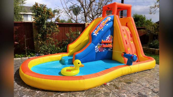 Banzai Duck Blast Water Park Outdoor Backyard Inflatable Slide with Climbing Wall, Water Cannon, Splash Lagoon, Pool Float, & Blower, 2 of 8, play video