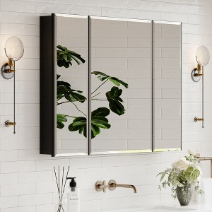 Belle Medicine Cabinet with Mirror, Recessed/Wall Mounted Cabinet for Bathroom, Beveled Mirror, Adjustable Tempered Glass Shelves, Black - 1 of 4