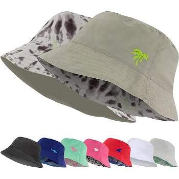 Addie & Tate Kids Reversible Bucket Hat for Girls & Boys, Packable Beach Sun Bucket Hat for Toddlers to Teens Ages 3-14 Years (Grey/Tie Dye)