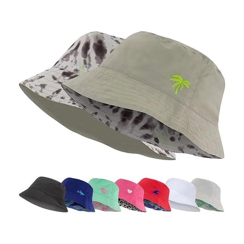 Addie & Tate Kids Reversible Bucket Hat for Girls & Boys, Packable Beach Sun Bucket Hat for Toddlers to Teens Ages 3-14 Years (Grey/Tie Dye), 1 of 4