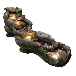 Teamson Home 61" 3-Tier Cascading Faux Rock and Wood Fountain Gray - 1 of 4