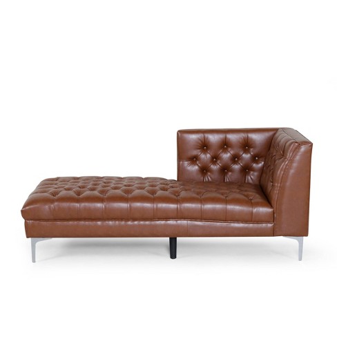 Tignall Contemporary Tufted One Armed Chaise Lounge Cognac Brown