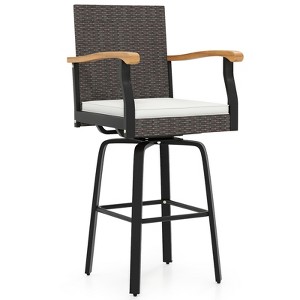 Tangkula Outdoor Rattan 360 degree Swivel Bar Stool w/ Removable Cushion Footrests - 1 of 4