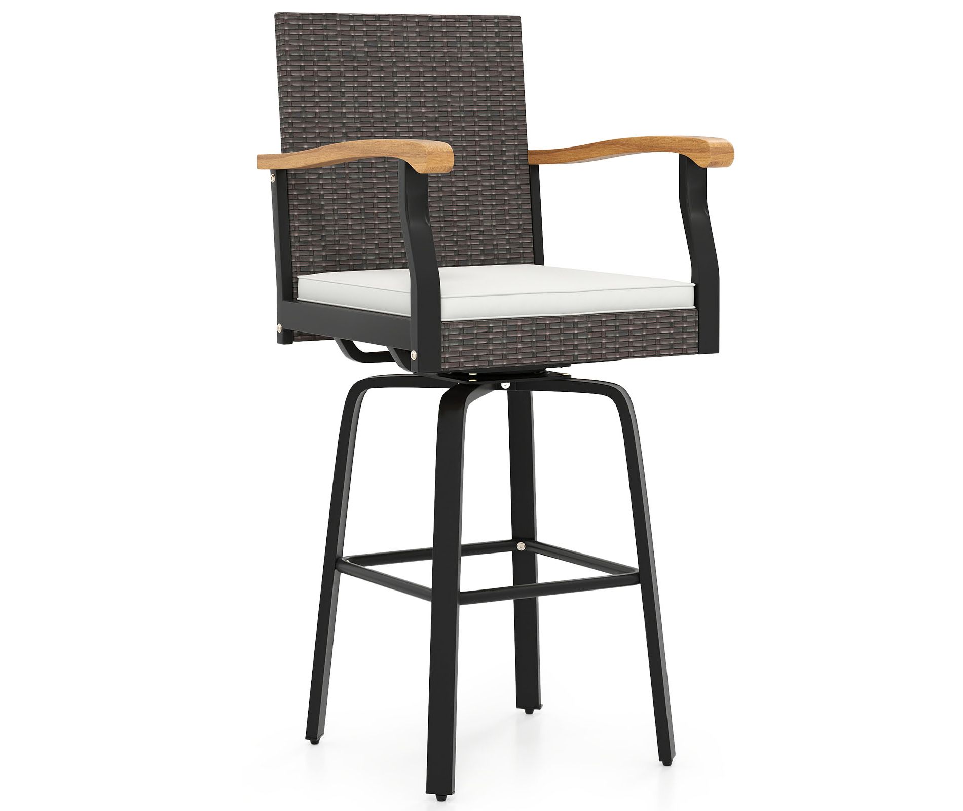 Costway Outdoor Rattan 360 degree Swivel Bar Stool w/ Removable Cushion Footrests