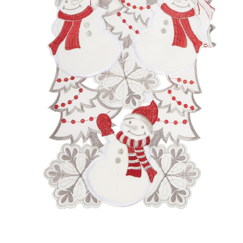 C&F Home Christmas Holiday White Snowmen with Red Scarf and Silver Snowflakes Die Cut Table Runner 68" X 12" Cotton Machine Washable Table Runner, 3 of 5