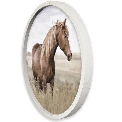 Sepia Toned Horse Pasture 20" x 20" Round White Framed Print