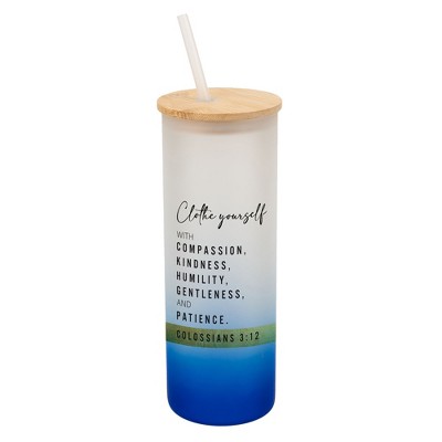 Elanze Designs Clothe Yourself Compassion Colossians 3:12 Wrap-Around Design 25 Ounce Frosted Gradient Glass On-The-Go Coffee Travel Skinny Tumbler