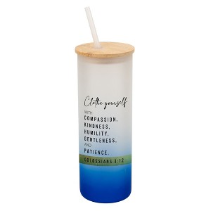 Elanze Designs Clothe Yourself Compassion Colossians 3:12 Wrap-Around Design 25 Ounce Frosted Gradient Glass On-The-Go Coffee Travel Skinny Tumbler - 1 of 1