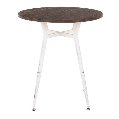 Vynxaria Clara Industrial Round Dinette Table in Vintage White & Espresso Bamboo
