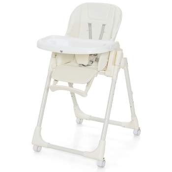 Babyjoy Foldable Highchair Baby Feeding Chair with 360° Rotating Wheels & Height Adjustment Grey/Beige/Pink