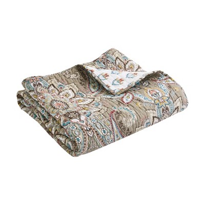 Kassandra Medallion Cotton Quilted Throw 50x60 in - Taupe & Teal