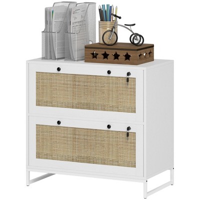 Munora Lockable 2-Drawer Filing Cabinet with Adjustable Hanging Bar, Boho Style File Cabinet for Letter/A4/Legal Size, White