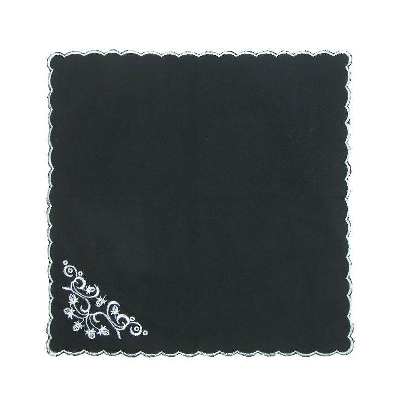 CTM Women's Cotton Black and White Floral Scroll Handkerchief, 2 of 3