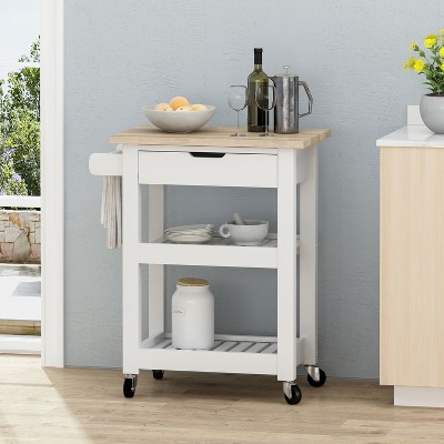 NicBex Modrn Kitchen Island Cart with Open Shelves & Drawers & Wheels,Mobile Storage Cabinet Sideboard for Kitchen,Dining Room