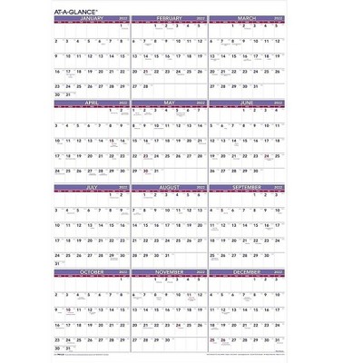 AT-A-GLANCE 2022 36" x 24" Yearly Calendar Extra Large White/Red/Purple PM12-28-22