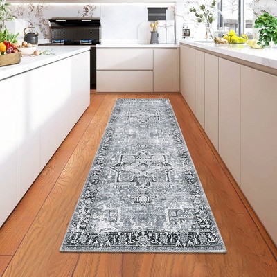 Machine Washable Rug Vintage Distressed Accent Rug Oriental Floral Floor Cover Carpet